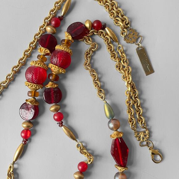 Vintage Maya Evangelista Signed Glass Acrylic Bead Statement Necklace Dble Layer - Picture 3 of 5